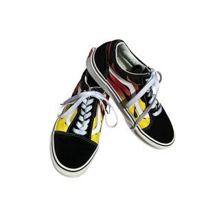 Vans Knu Skool Skate Shoe - Black / Red, Yellow Flame Size 4